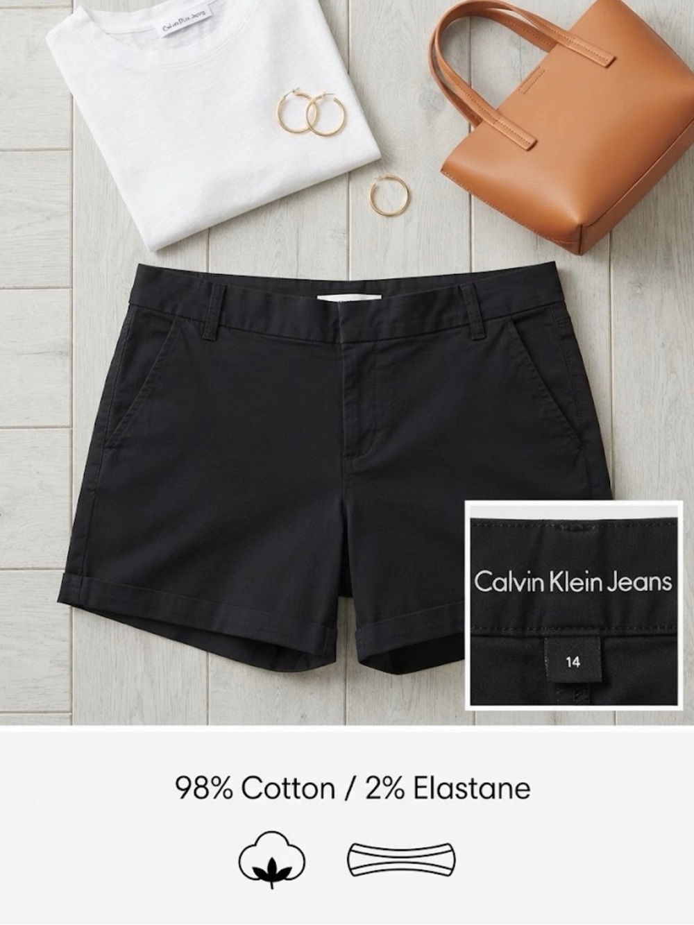 Calvin Klein Jeans Black Cotton-Blend Women's Chino Shorts